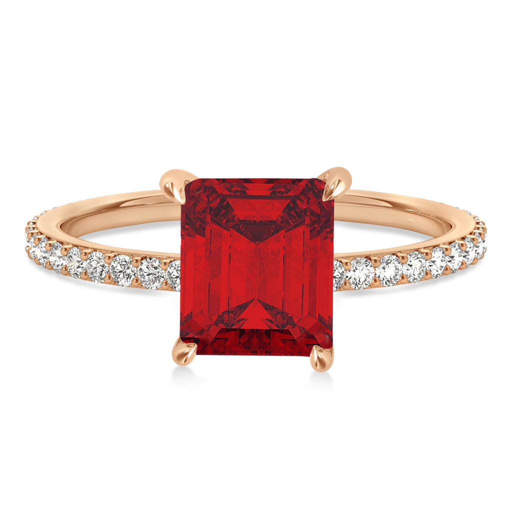 Emerald Ruby & Diamond Hidden Halo Engagement Ring 14k Rose Gold (2.93ct)