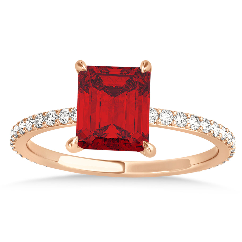 Emerald Ruby & Diamond Hidden Halo Engagement Ring 14k Rose Gold (2.93ct)