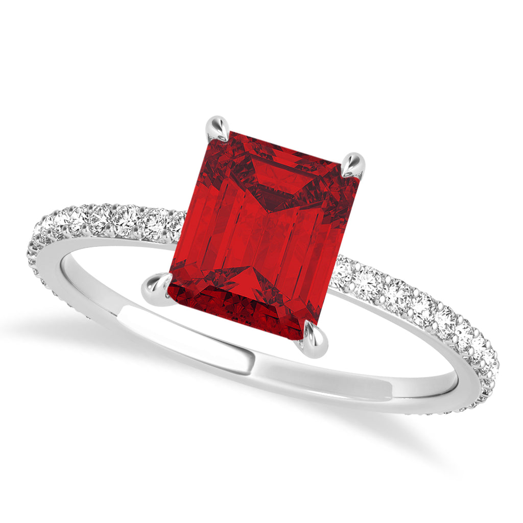 Emerald Ruby & Diamond Hidden Halo Engagement Ring 14k White Gold (2.93ct)
