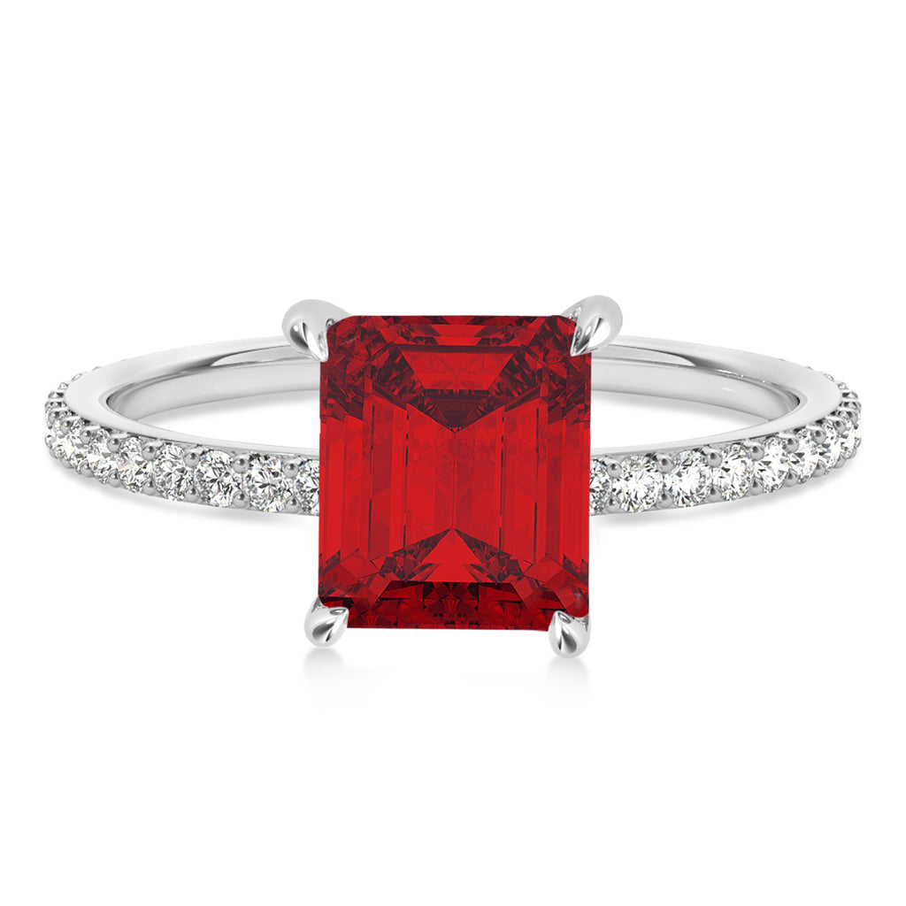 Emerald Ruby & Diamond Hidden Halo Engagement Ring 14k White Gold (2.93ct)