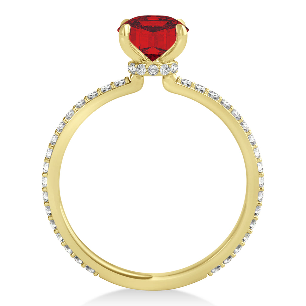 Emerald Ruby & Diamond Hidden Halo Engagement Ring 14k Yellow Gold (2.93ct)