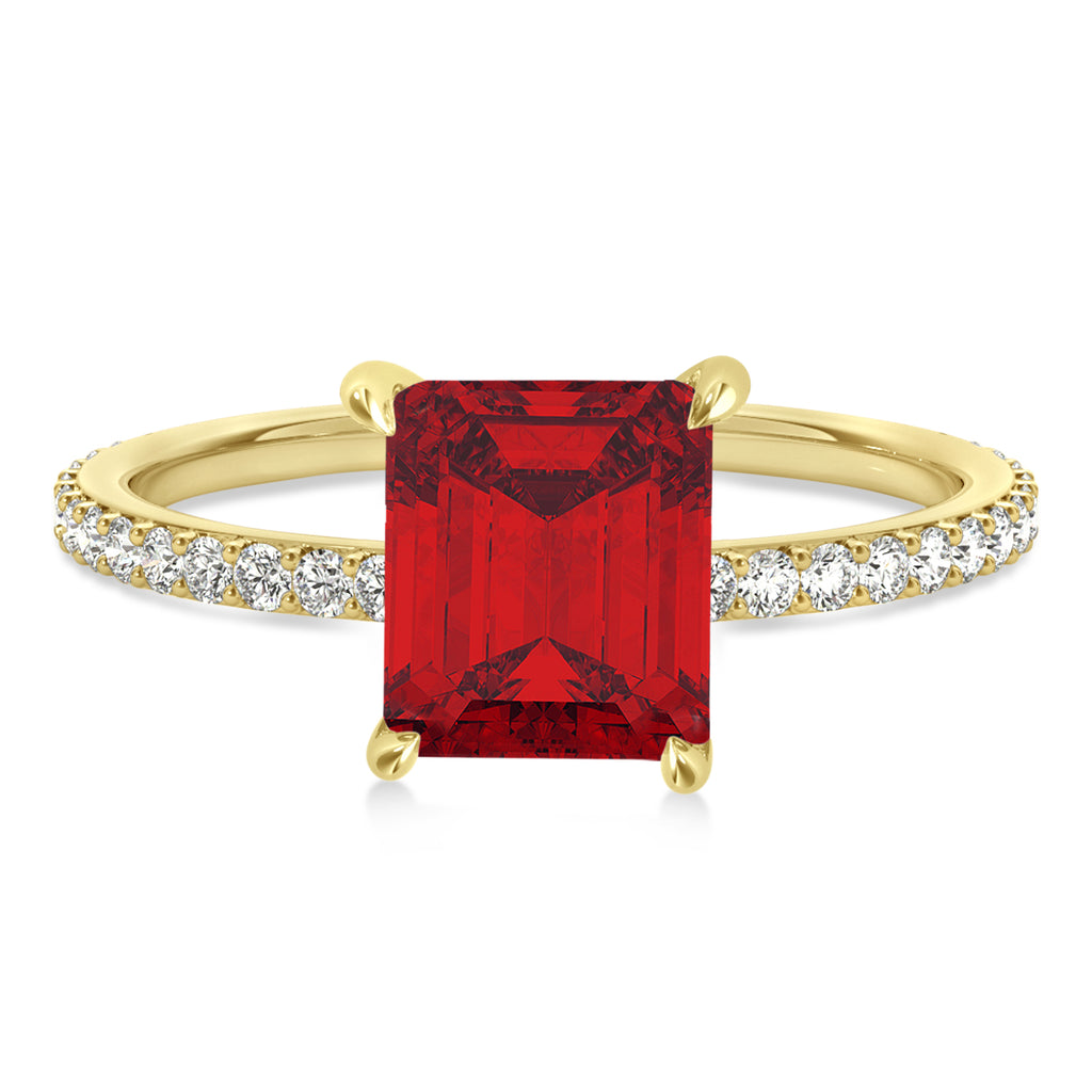 Emerald Ruby & Diamond Hidden Halo Engagement Ring 14k Yellow Gold (2.93ct)