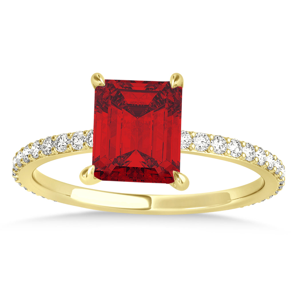 Emerald Ruby & Diamond Hidden Halo Engagement Ring 14k Yellow Gold (2.93ct)