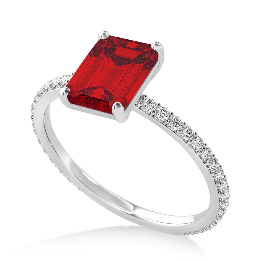 Emerald Ruby & Diamond Hidden Halo Engagement Ring 18k White Gold (2.93ct)