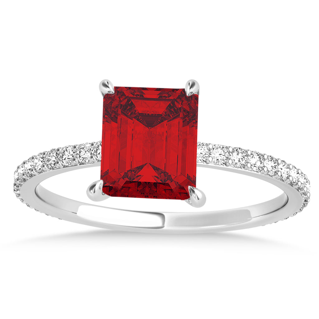 Emerald Ruby & Diamond Hidden Halo Engagement Ring 18k White Gold (2.93ct)