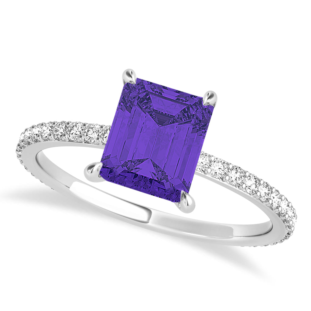 Emerald Tanzanite & Diamond Hidden Halo Engagement Ring 18k White Gold (2.93ct)