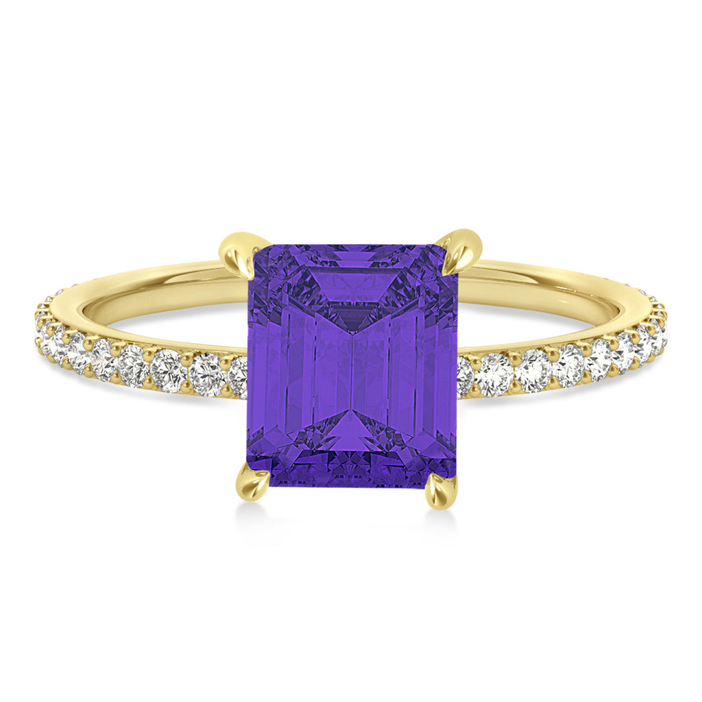 Emerald Tanzanite & Diamond Hidden Halo Engagement Ring 18k Yellow Gold (2.93ct)
