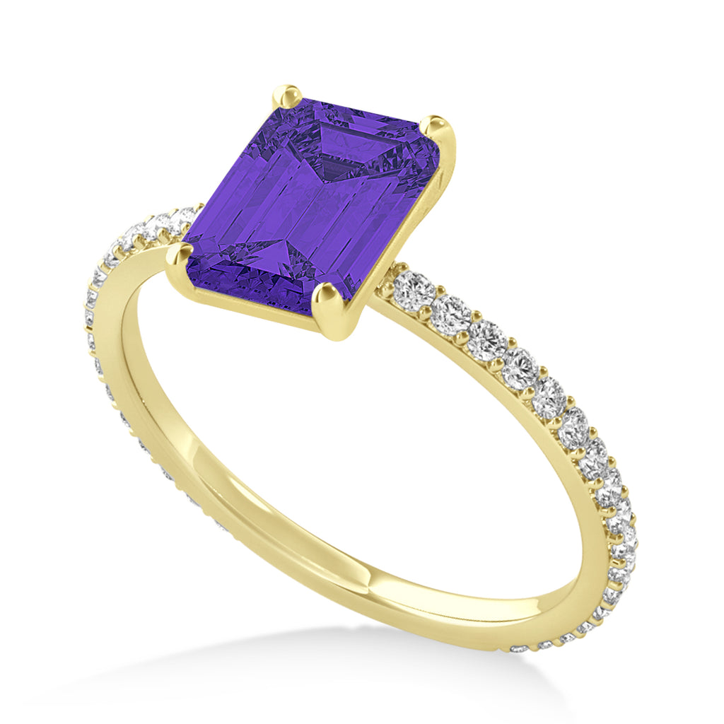Emerald Tanzanite & Diamond Hidden Halo Engagement Ring 18k Yellow Gold (2.93ct)