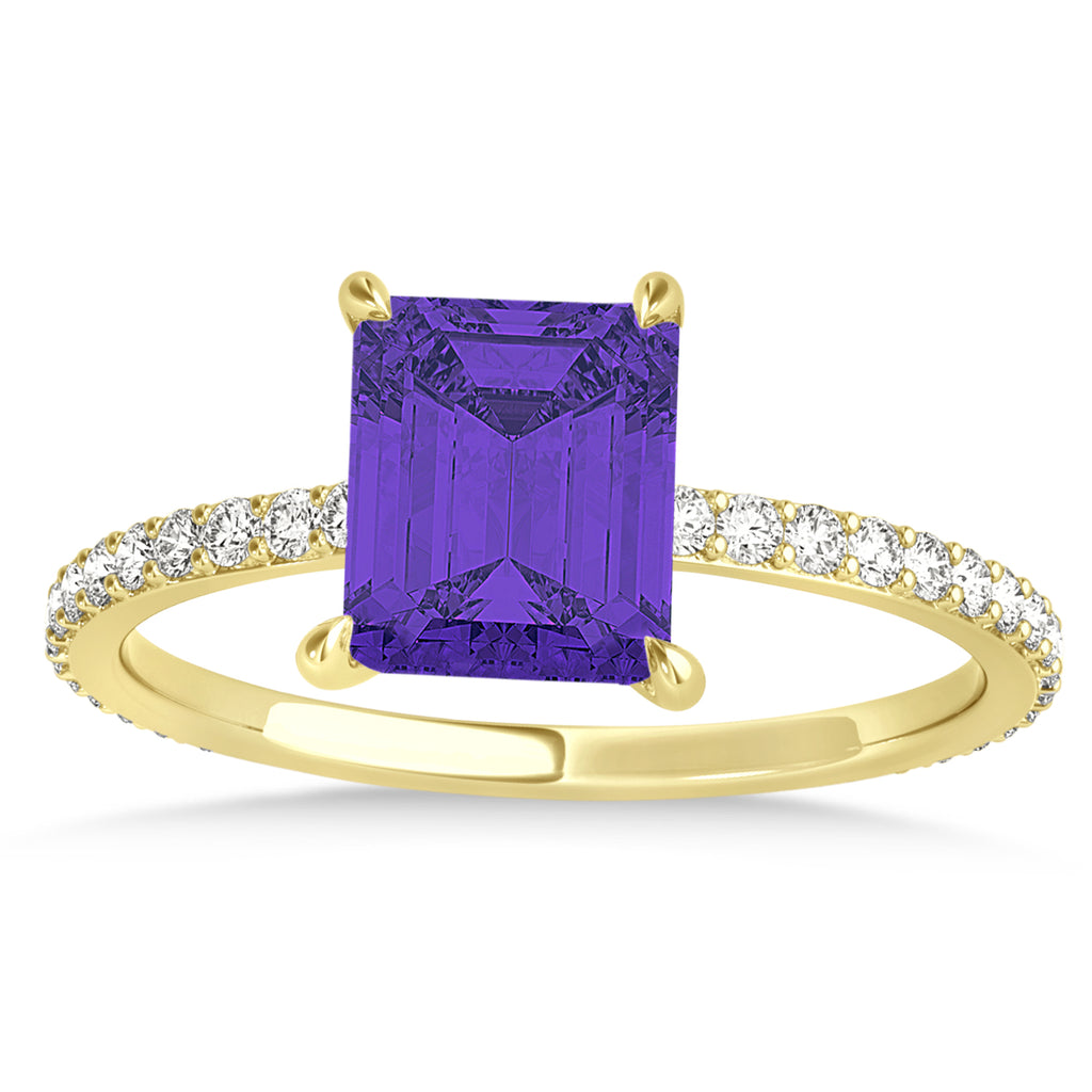 Emerald Tanzanite & Diamond Hidden Halo Engagement Ring 18k Yellow Gold (2.93ct)
