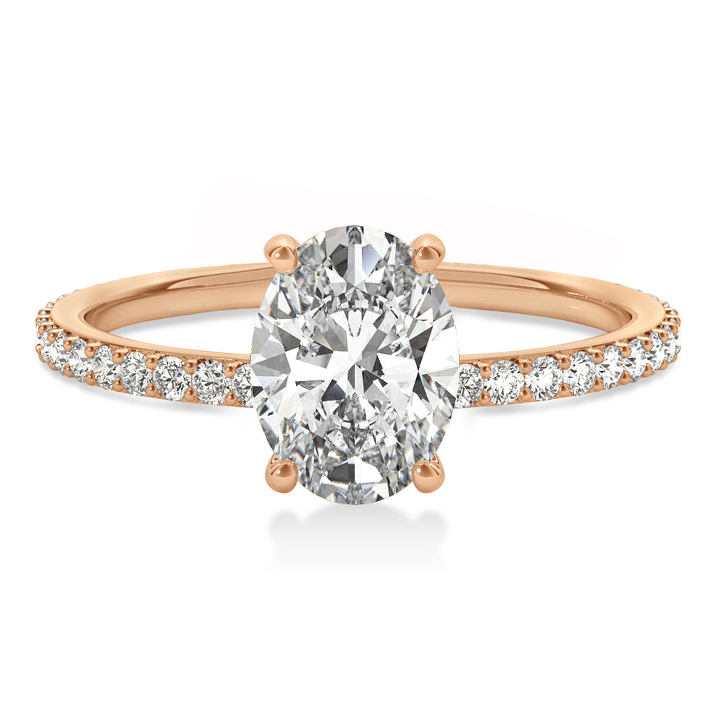 Oval Diamond Hidden Halo Engagement Ring 18k Rose Gold (0.76ct)