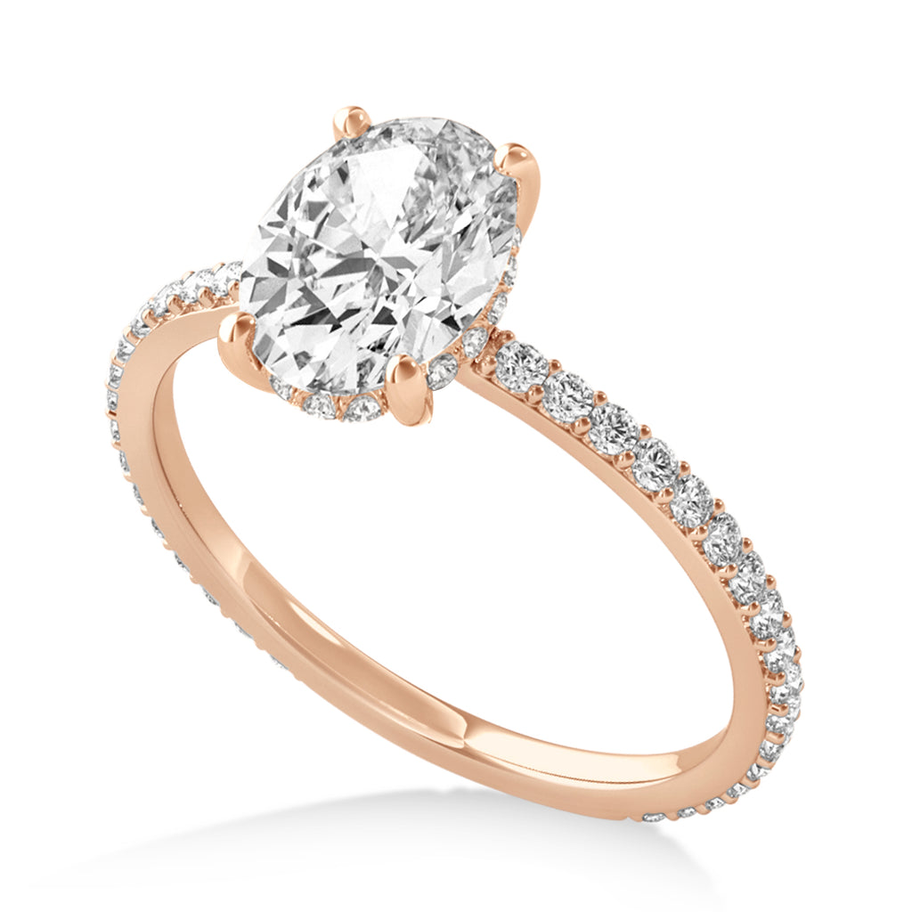 Oval Diamond Hidden Halo Engagement Ring 14k Rose Gold (1.50ct)
