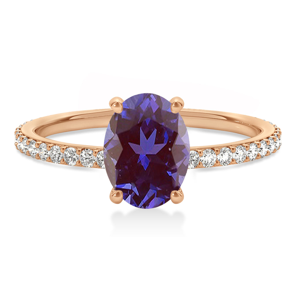 Oval Alexandrite & Diamond Hidden Halo Engagement Ring 14k Rose Gold (0.76ct)