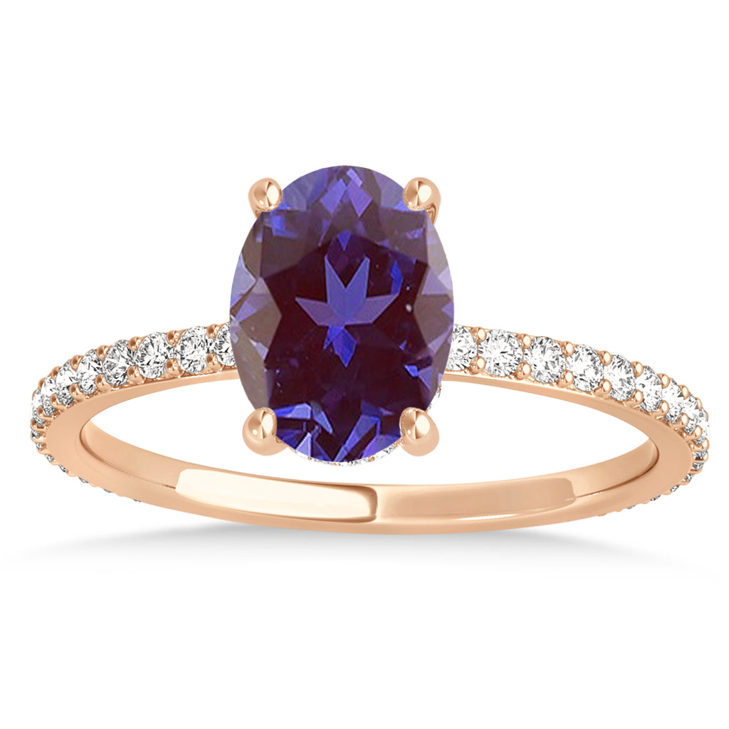 Oval Alexandrite & Diamond Hidden Halo Engagement Ring 14k Rose Gold (0.76ct)