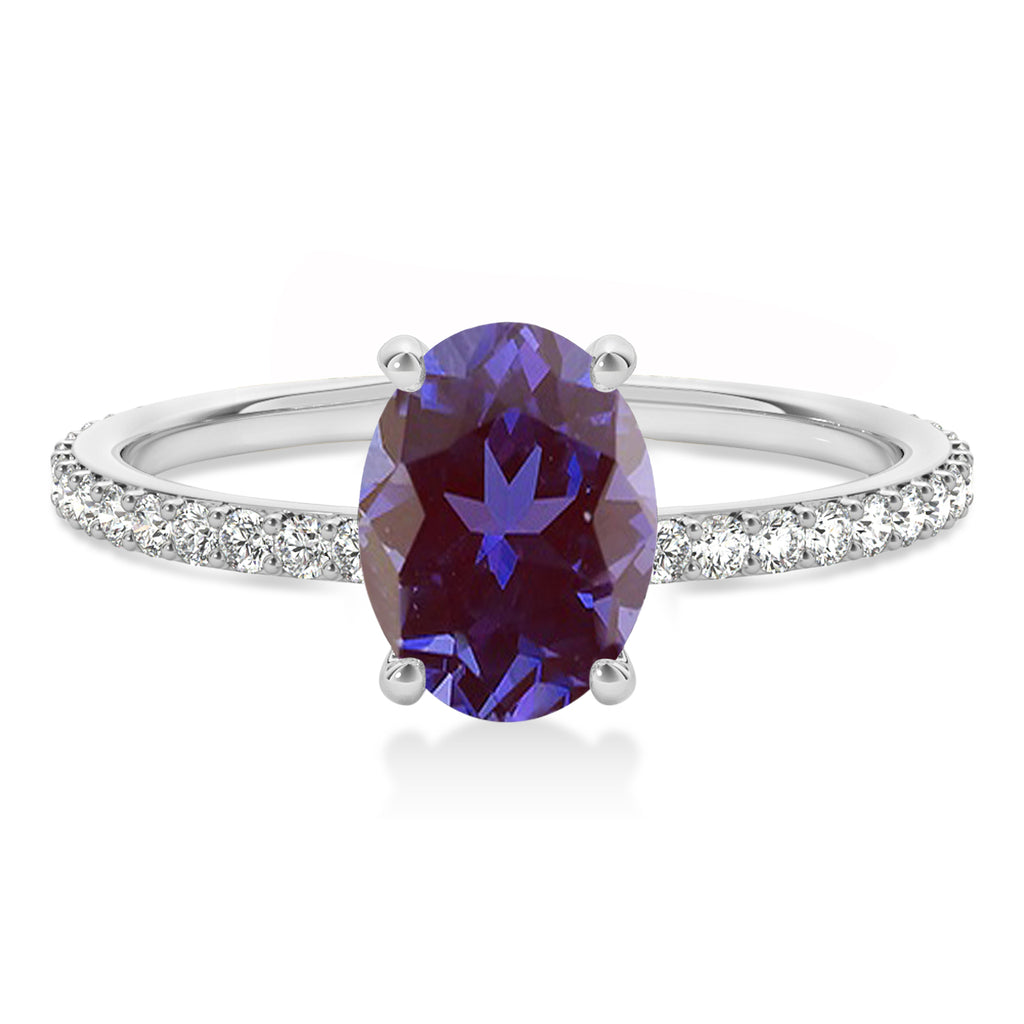 Oval Alexandrite & Diamond Hidden Halo Engagement Ring 14k White Gold (0.76ct)