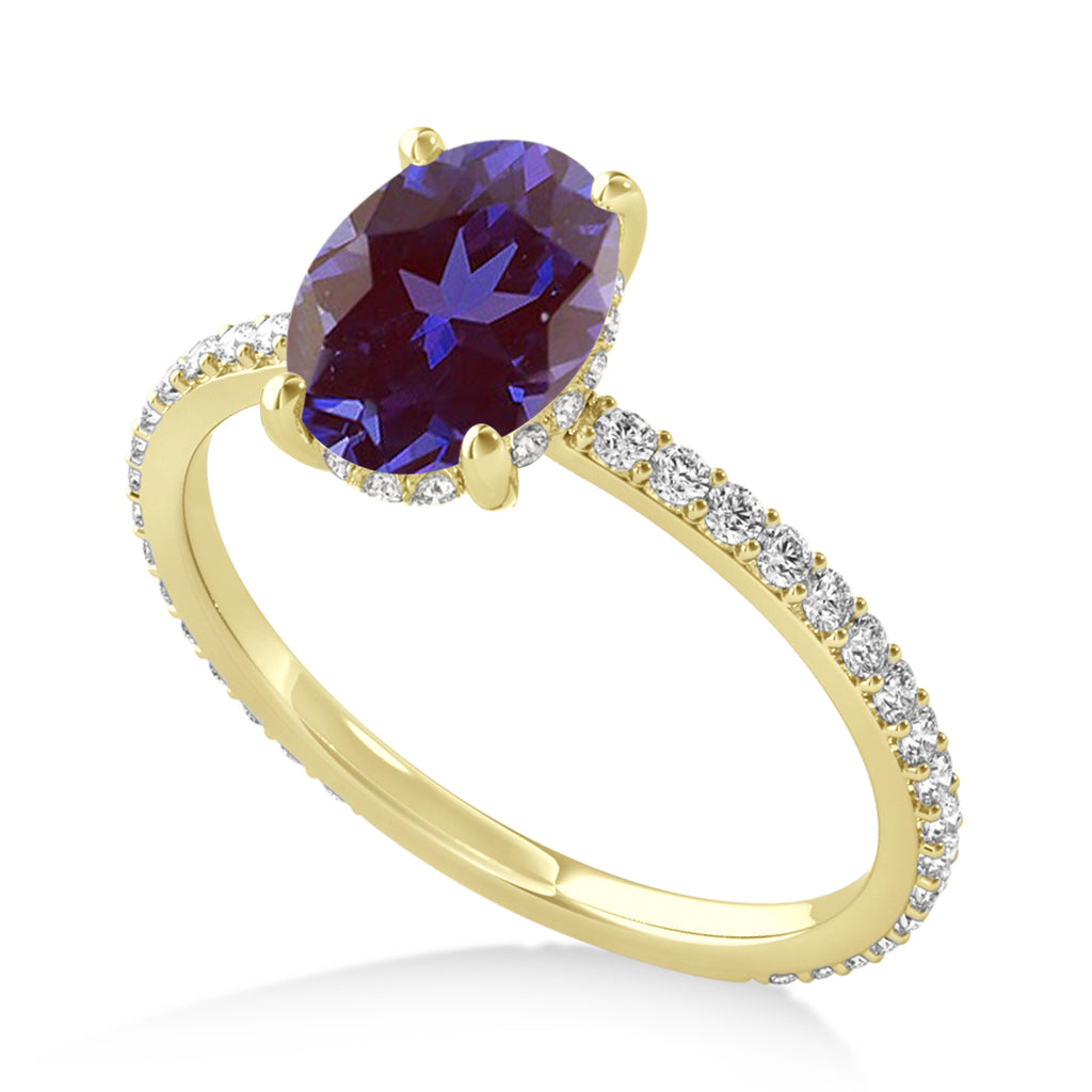 Oval Alexandrite & Diamond Hidden Halo Engagement Ring 14k Yellow Gold (0.76ct)