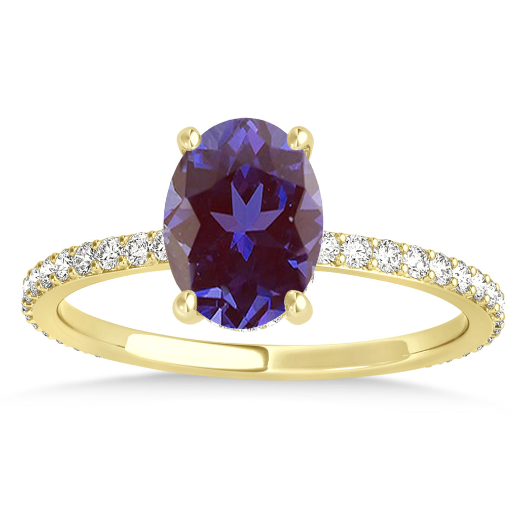 Oval Alexandrite & Diamond Hidden Halo Engagement Ring 14k Yellow Gold (0.76ct)