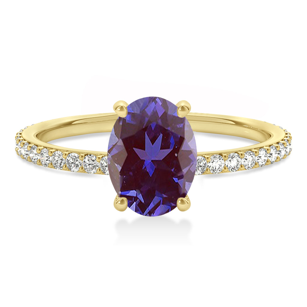 Oval Alexandrite & Diamond Hidden Halo Engagement Ring 18k Yellow Gold (0.76ct)