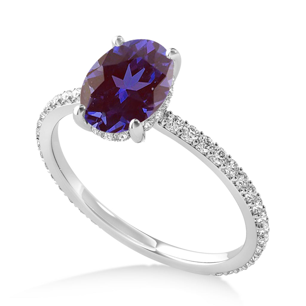 Oval Alexandrite & Diamond Hidden Halo Engagement Ring Palladium (0.76ct)
