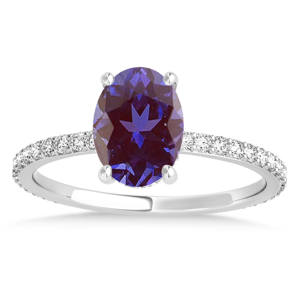 Oval Alexandrite & Diamond Hidden Halo Engagement Ring Palladium (0.76ct)