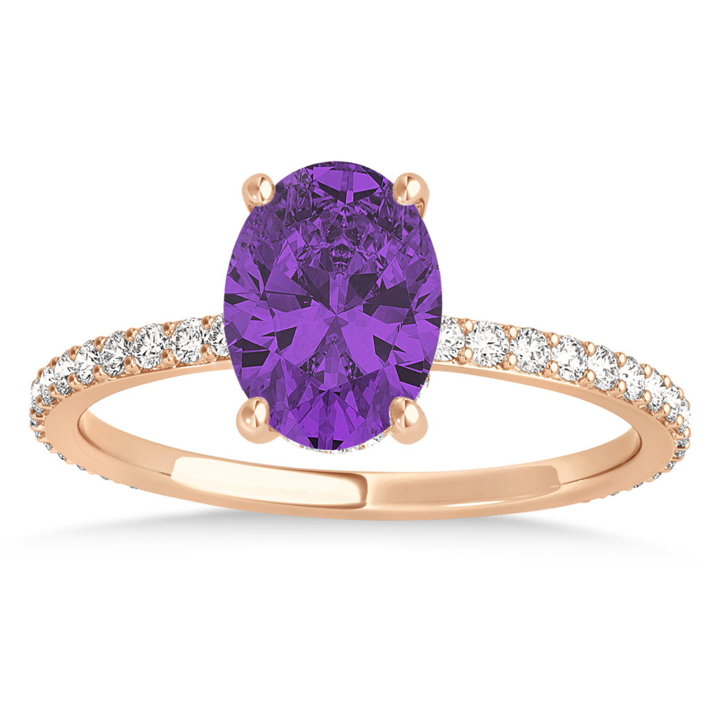 Oval Amethyst & Diamond Hidden Halo Engagement Ring 14k Rose Gold (0.76ct)