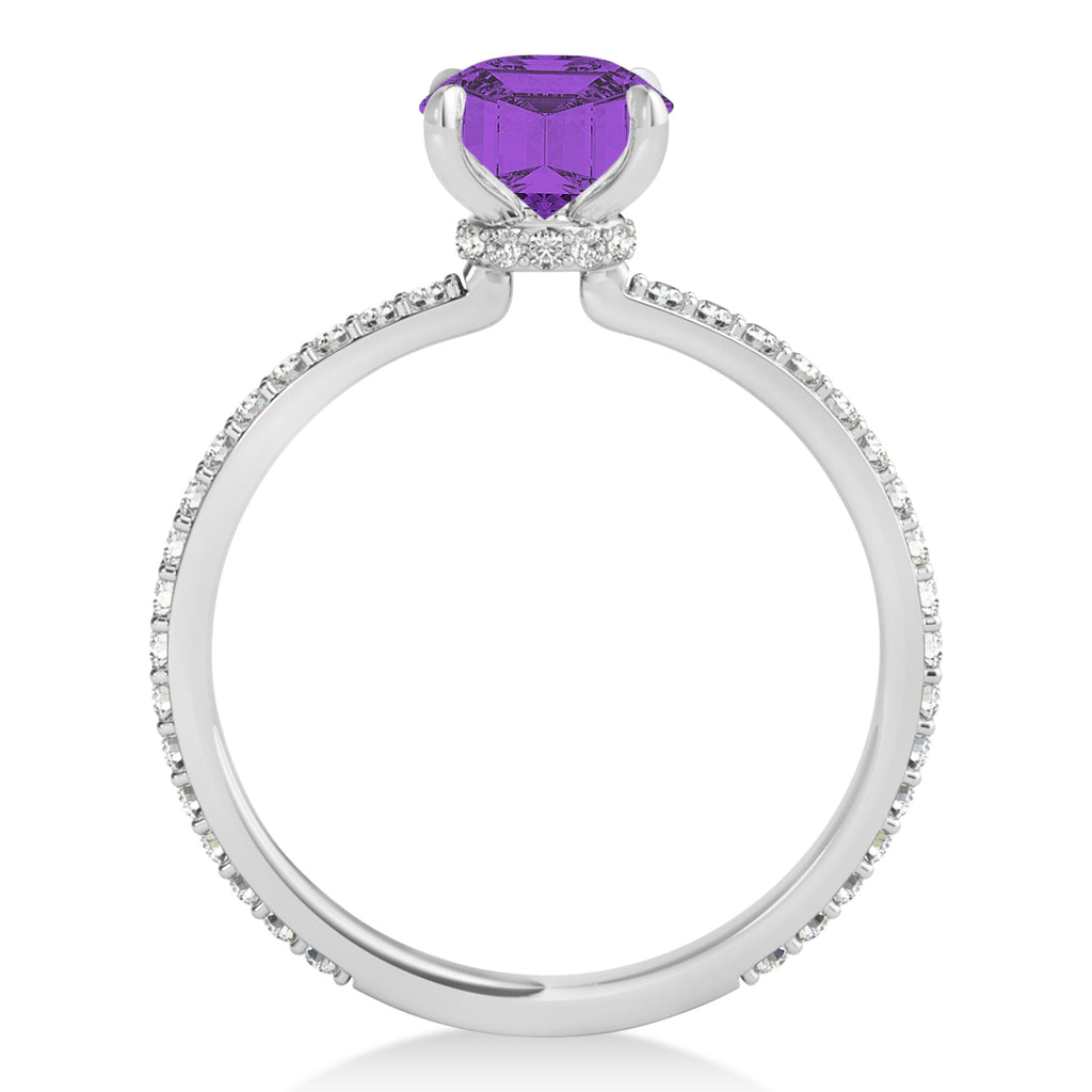 Oval Amethyst & Diamond Hidden Halo Engagement Ring 14k White Gold (0.76ct)