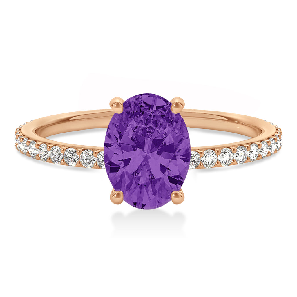 Oval Amethyst & Diamond Hidden Halo Engagement Ring 18k Rose Gold (0.76ct)