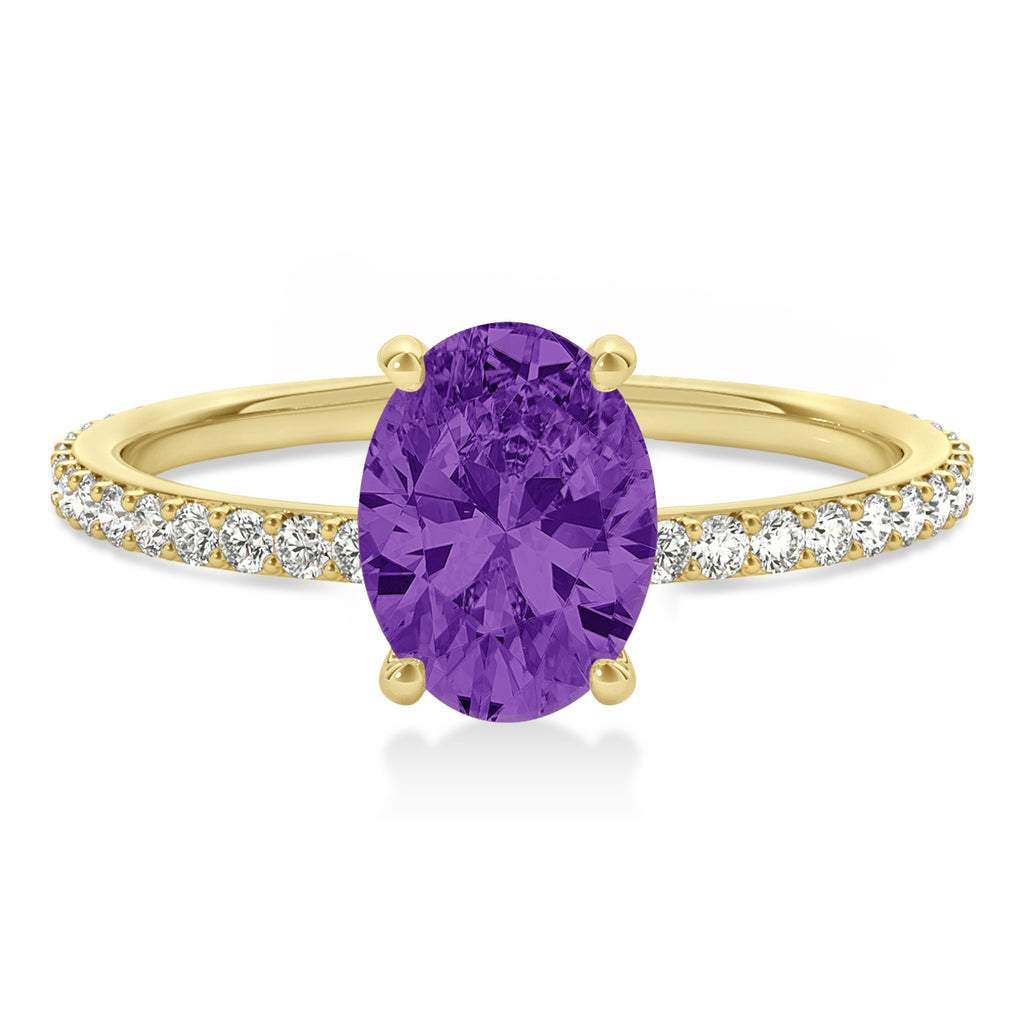 Oval Amethyst & Diamond Hidden Halo Engagement Ring 18k Yellow Gold (0.76ct)