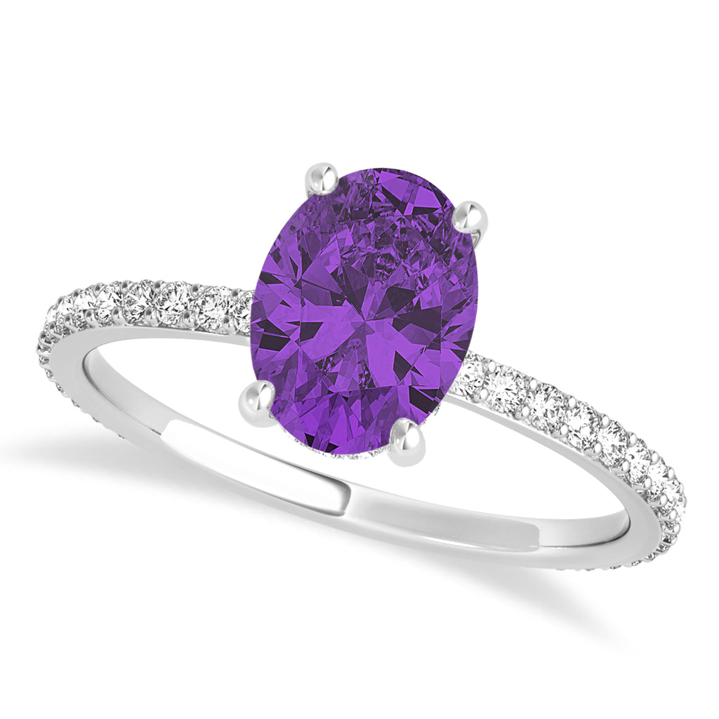Oval Amethyst & Diamond Hidden Halo Engagement Ring Palladium (0.76ct)