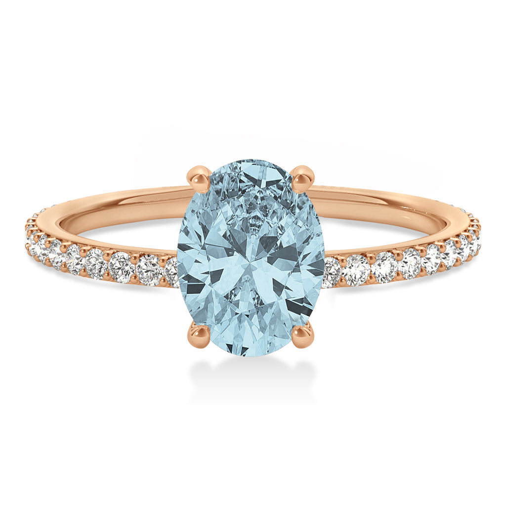 Oval Aquamarine & Diamond Hidden Halo Engagement Ring 14k Rose Gold (0.76ct)
