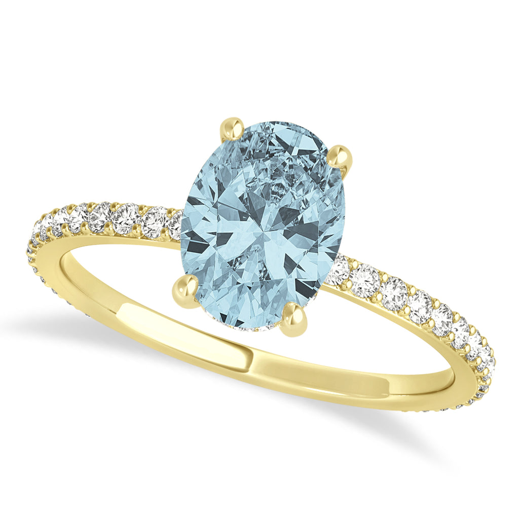 Oval Aquamarine & Diamond Hidden Halo Engagement Ring 14k Yellow Gold (0.76ct)
