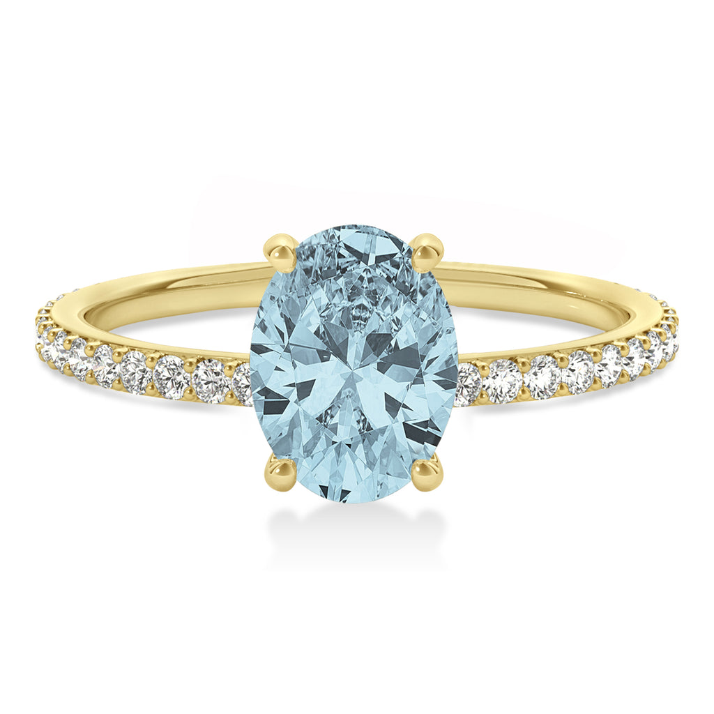 Oval Aquamarine & Diamond Hidden Halo Engagement Ring 18k Yellow Gold (0.76ct)