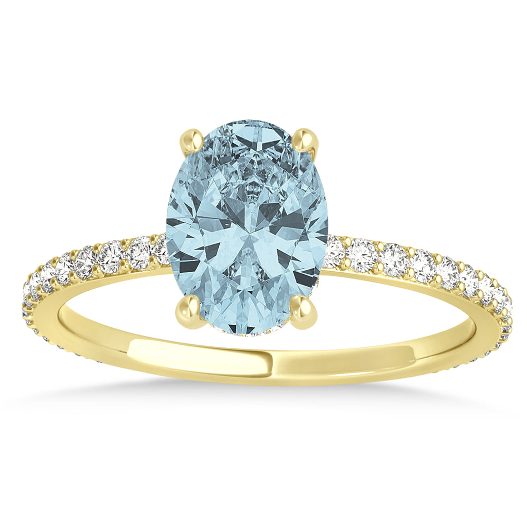 Oval Aquamarine & Diamond Hidden Halo Engagement Ring 18k Yellow Gold (0.76ct)