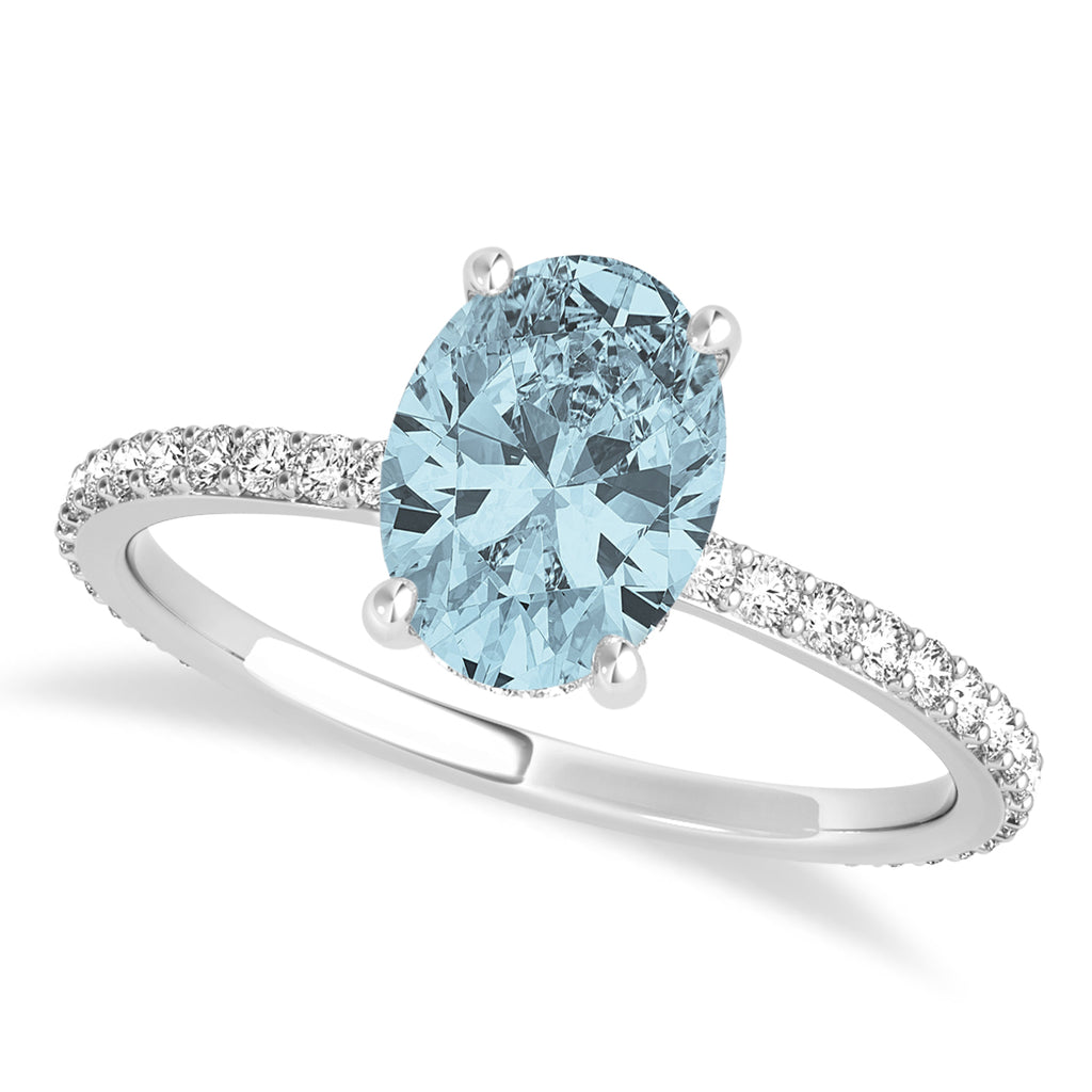 Oval Aquamarine & Diamond Hidden Halo Engagement Ring Platinum (0.76ct)