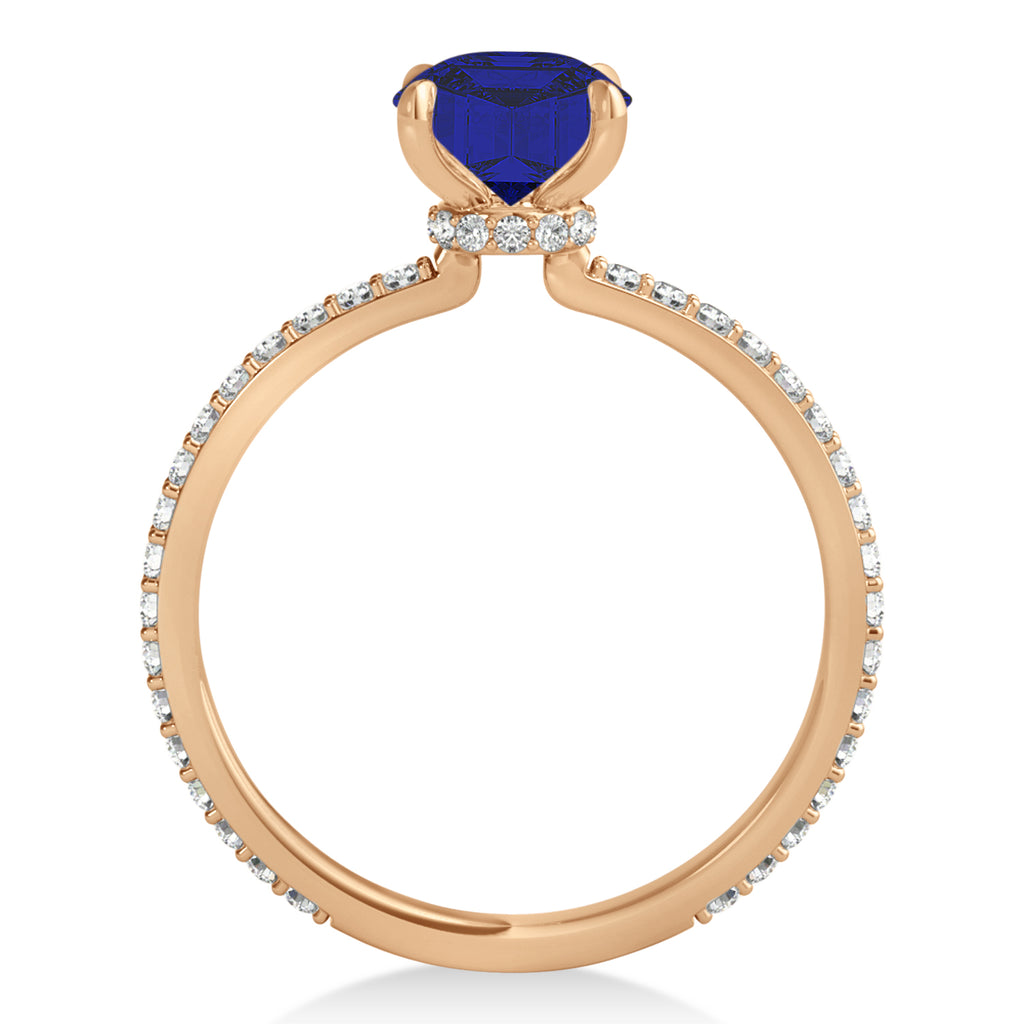 Oval Blue Sapphire & Diamond Hidden Halo Engagement Ring 14k Rose Gold (0.76ct)