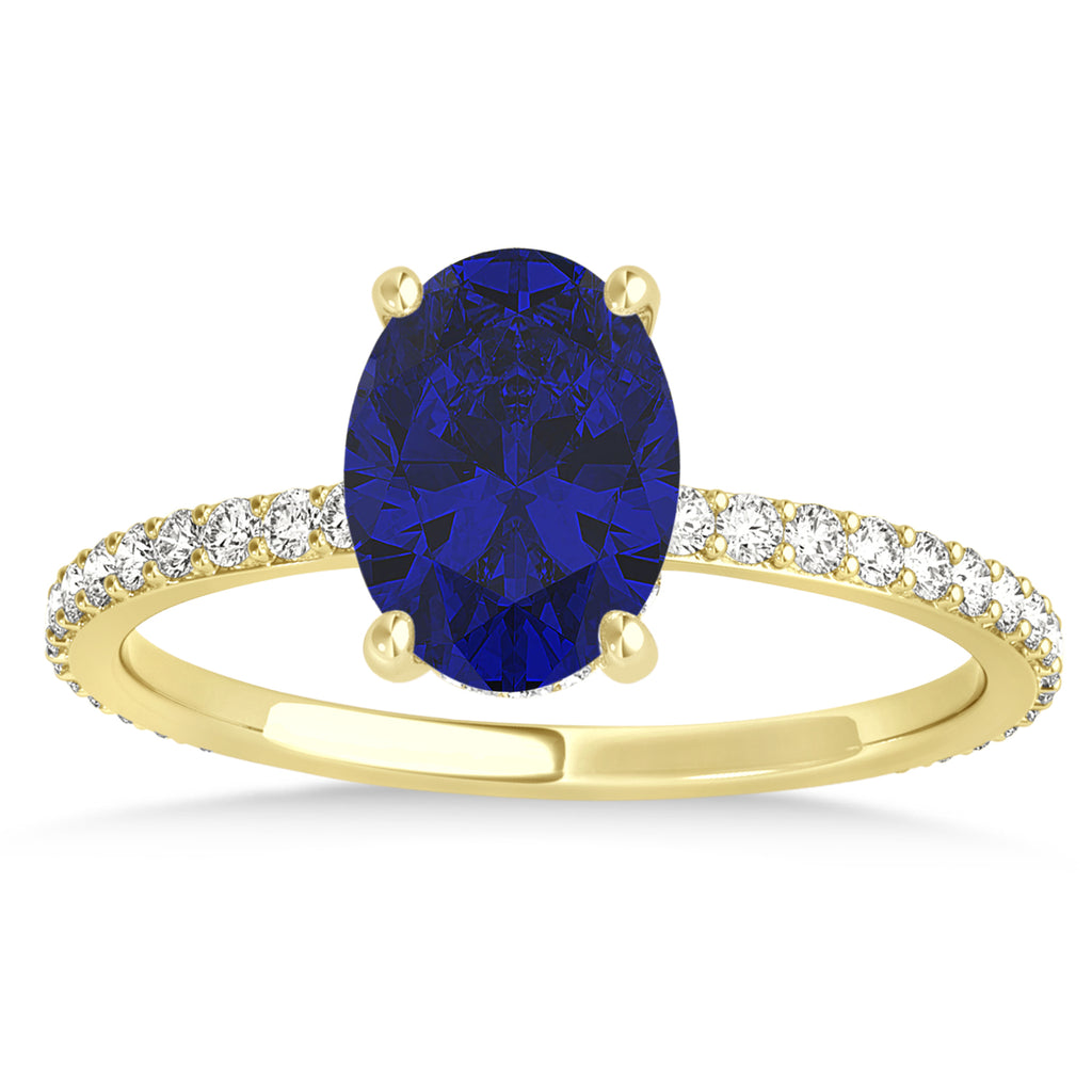 Oval Blue Sapphire & Diamond Hidden Halo Engagement Ring 18k Yellow Gold (0.76ct)