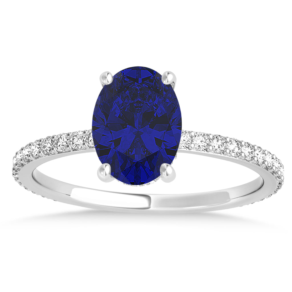 Oval Blue Sapphire & Diamond Hidden Halo Engagement Ring Palladium (0.76ct)