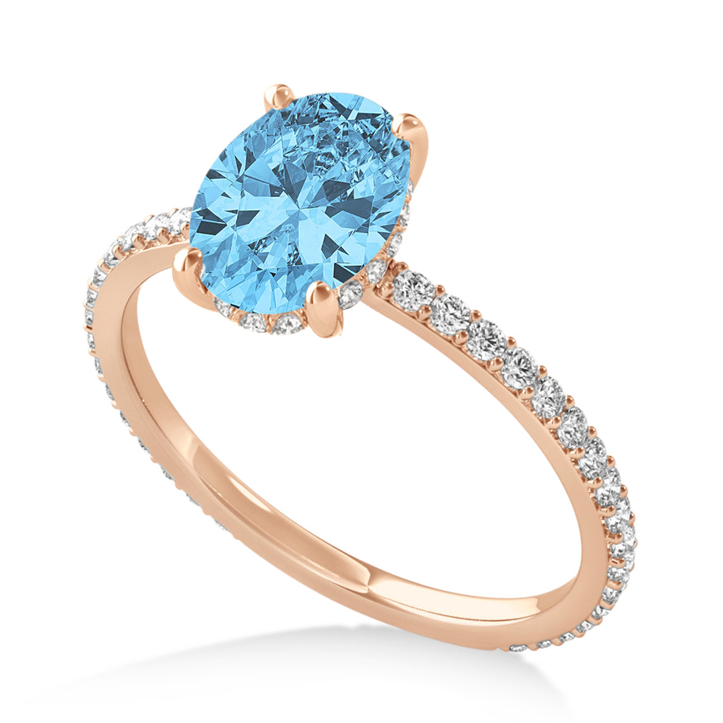 Oval Blue Topaz & Diamond Hidden Halo Engagement Ring 14k Rose Gold (0.76ct)