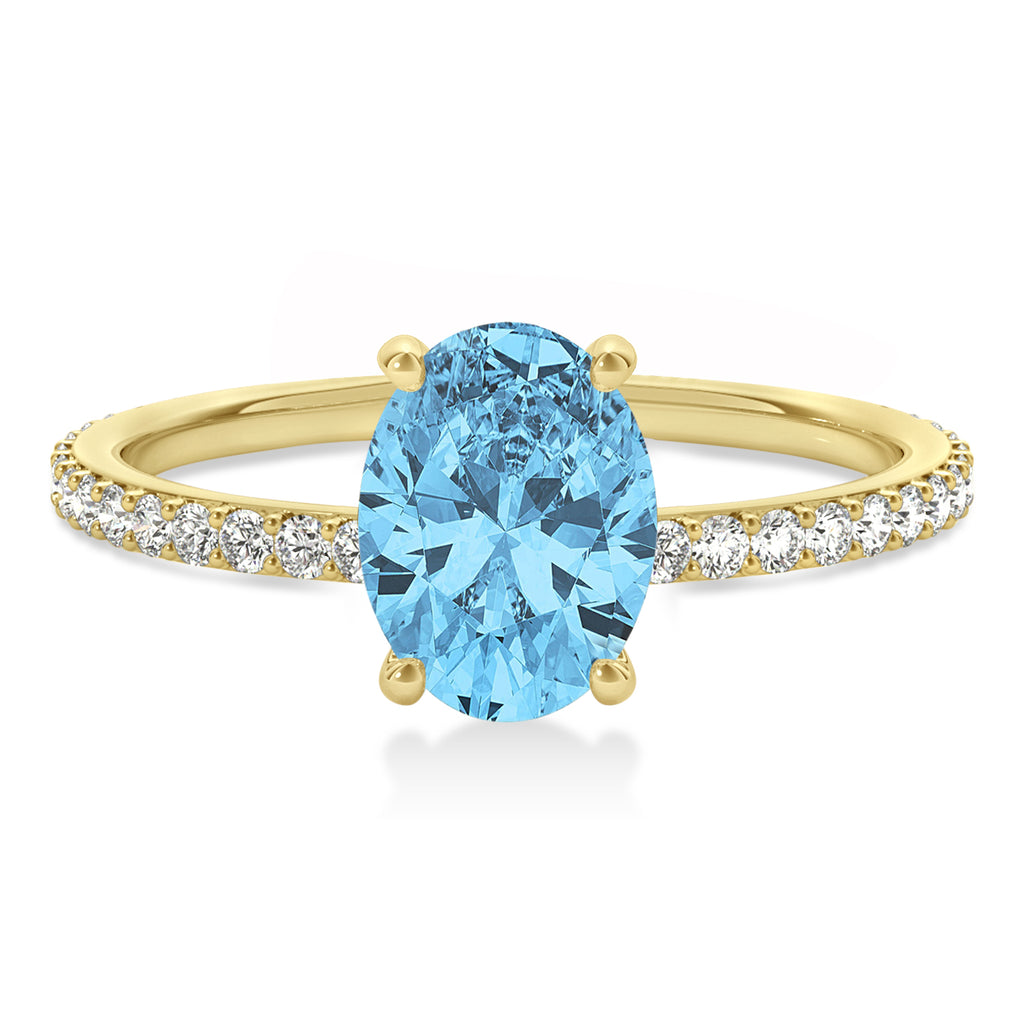 Oval Blue Topaz & Diamond Hidden Halo Engagement Ring 14k Yellow Gold (0.76ct)