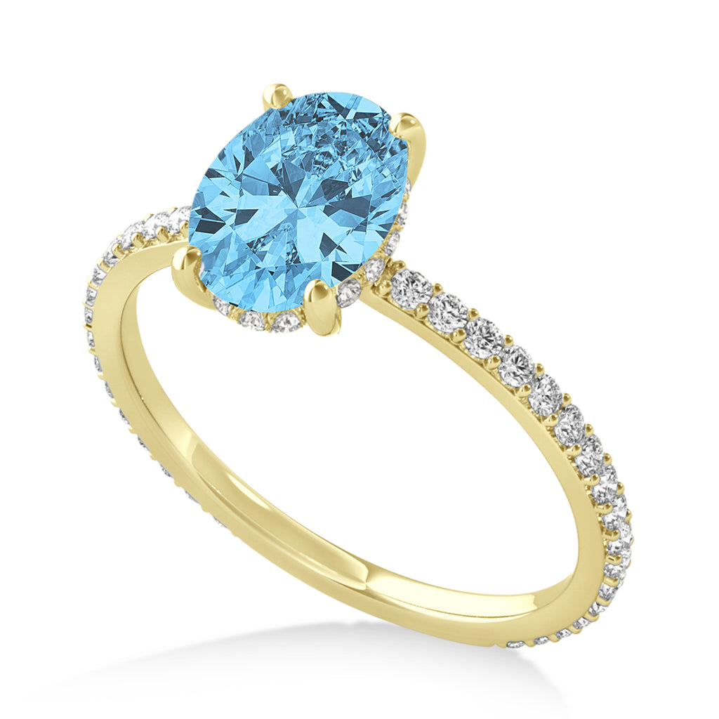 Oval Blue Topaz & Diamond Hidden Halo Engagement Ring 14k Yellow Gold (0.76ct)