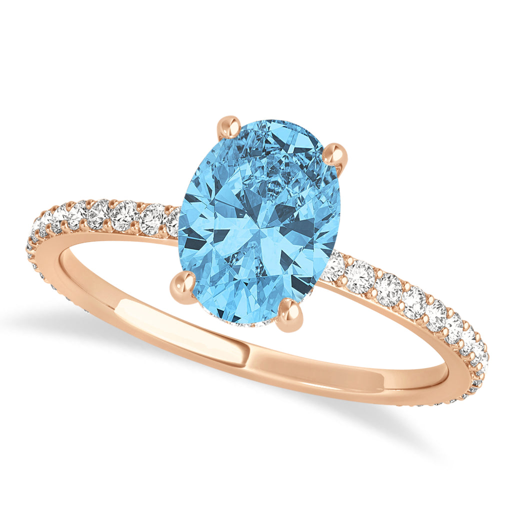 Oval Blue Topaz & Diamond Hidden Halo Engagement Ring 18k Rose Gold (0.76ct)