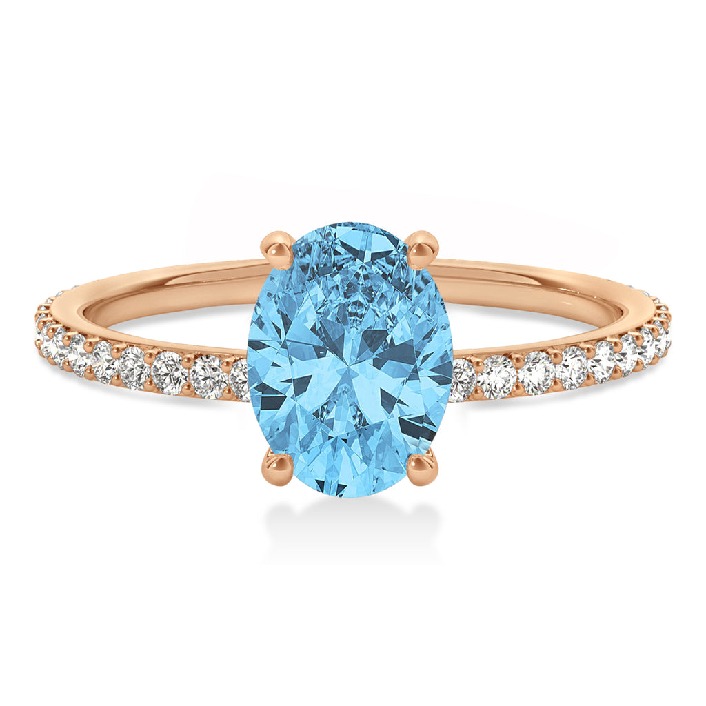 Oval Blue Topaz & Diamond Hidden Halo Engagement Ring 18k Rose Gold (0.76ct)