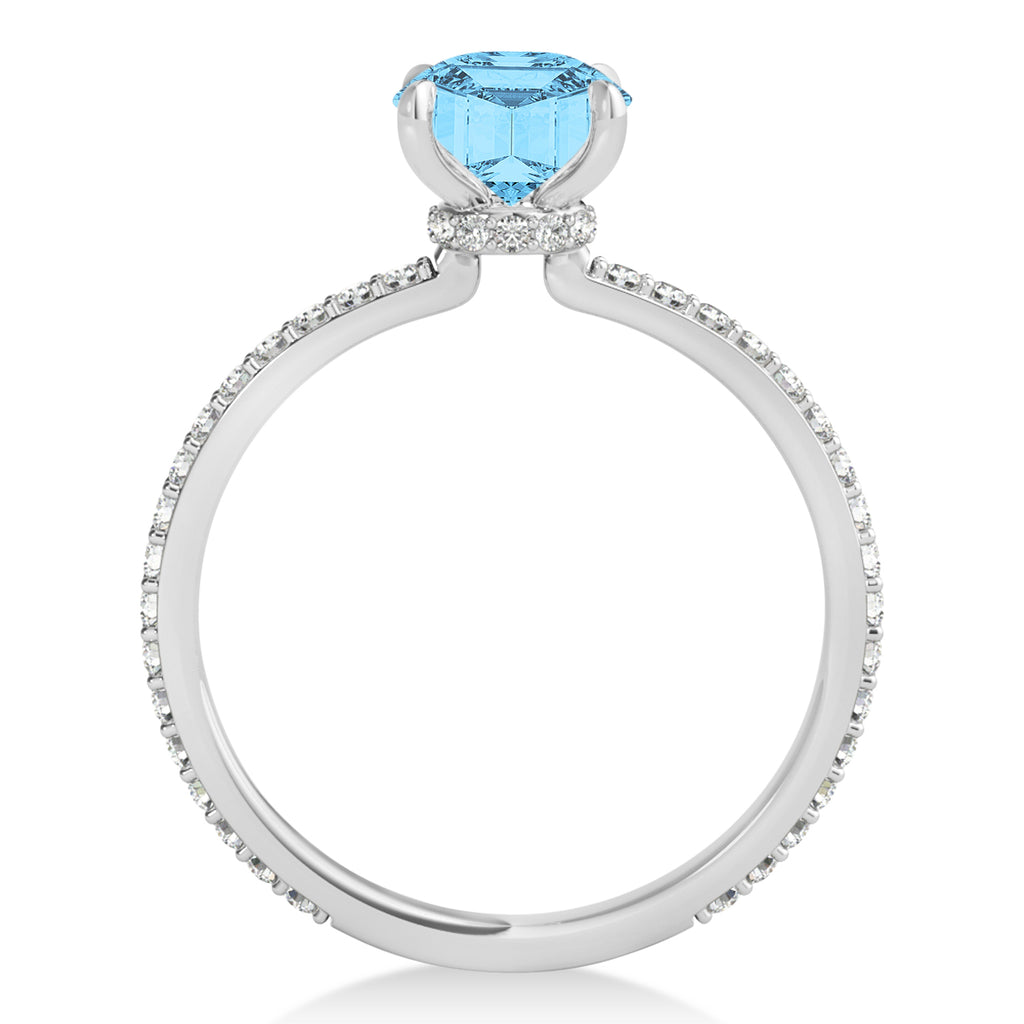 Oval Blue Topaz & Diamond Hidden Halo Engagement Ring 18k White Gold (0.76ct)