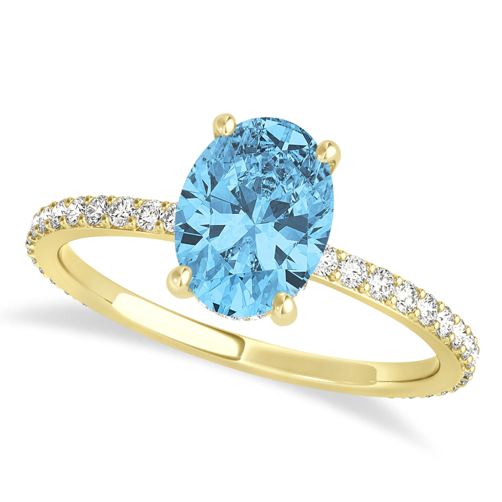 Oval Blue Topaz & Diamond Hidden Halo Engagement Ring 18k Yellow Gold (0.76ct)