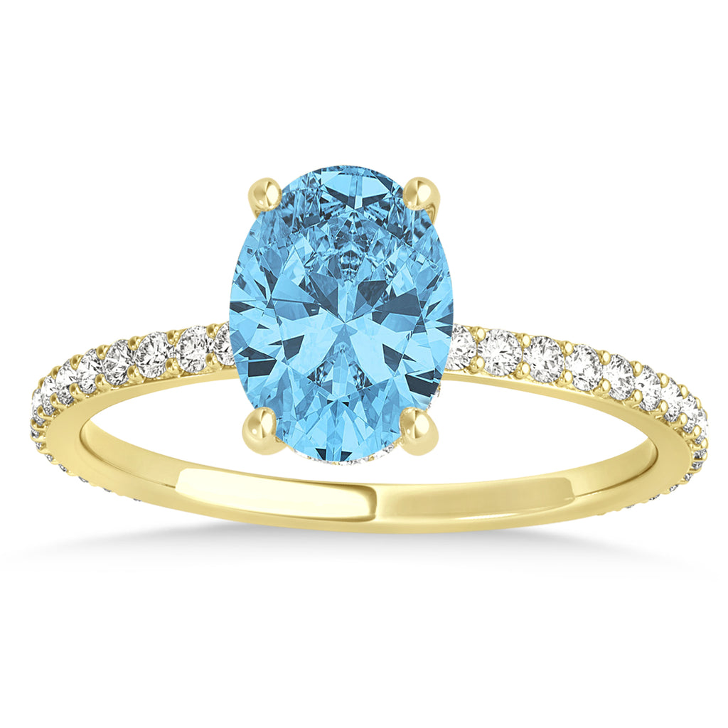 Oval Blue Topaz & Diamond Hidden Halo Engagement Ring 18k Yellow Gold (0.76ct)