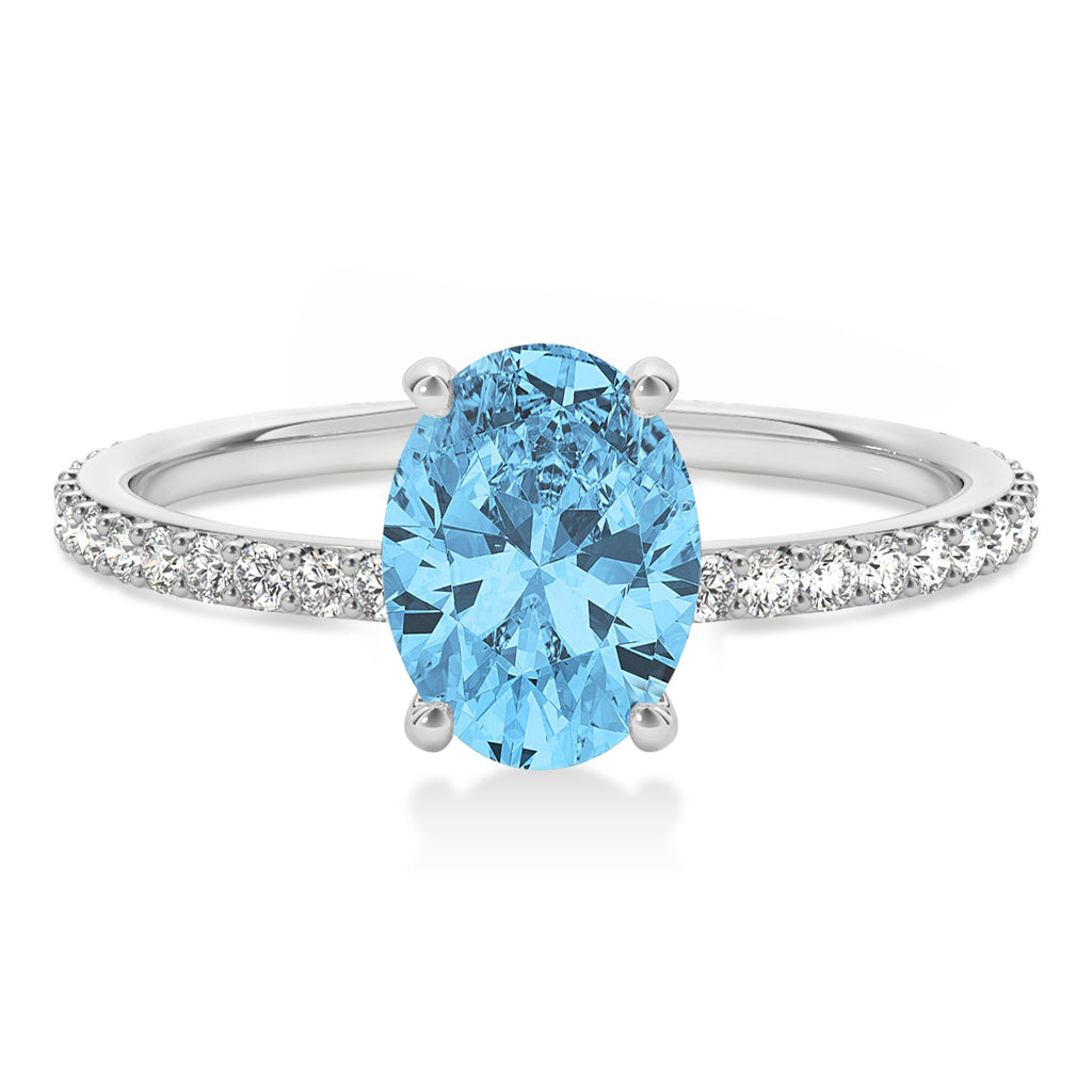 Oval Blue Topaz & Diamond Hidden Halo Engagement Ring Platinum (0.76ct)