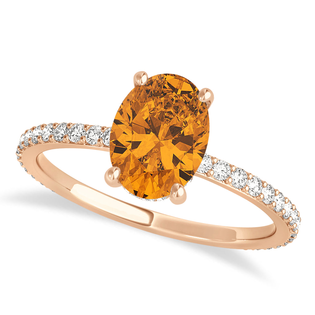 Oval Citrine & Diamond Hidden Halo Engagement Ring 14k Rose Gold (0.76ct)