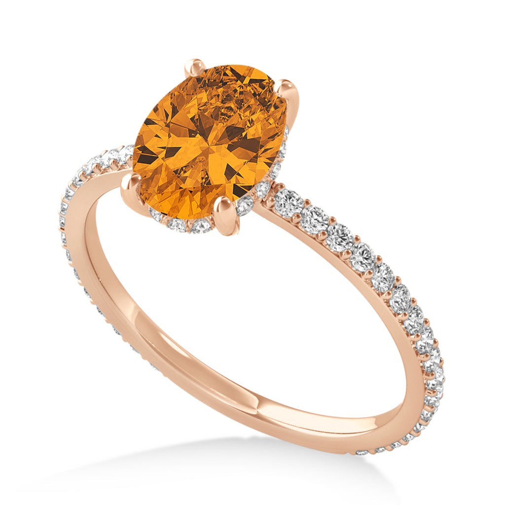 Oval Citrine & Diamond Hidden Halo Engagement Ring 14k Rose Gold (0.76ct)