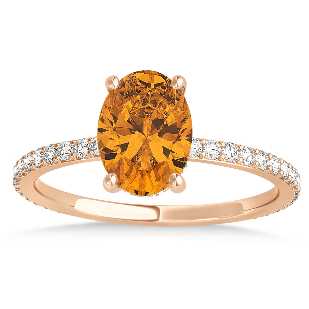 Oval Citrine & Diamond Hidden Halo Engagement Ring 14k Rose Gold (0.76ct)