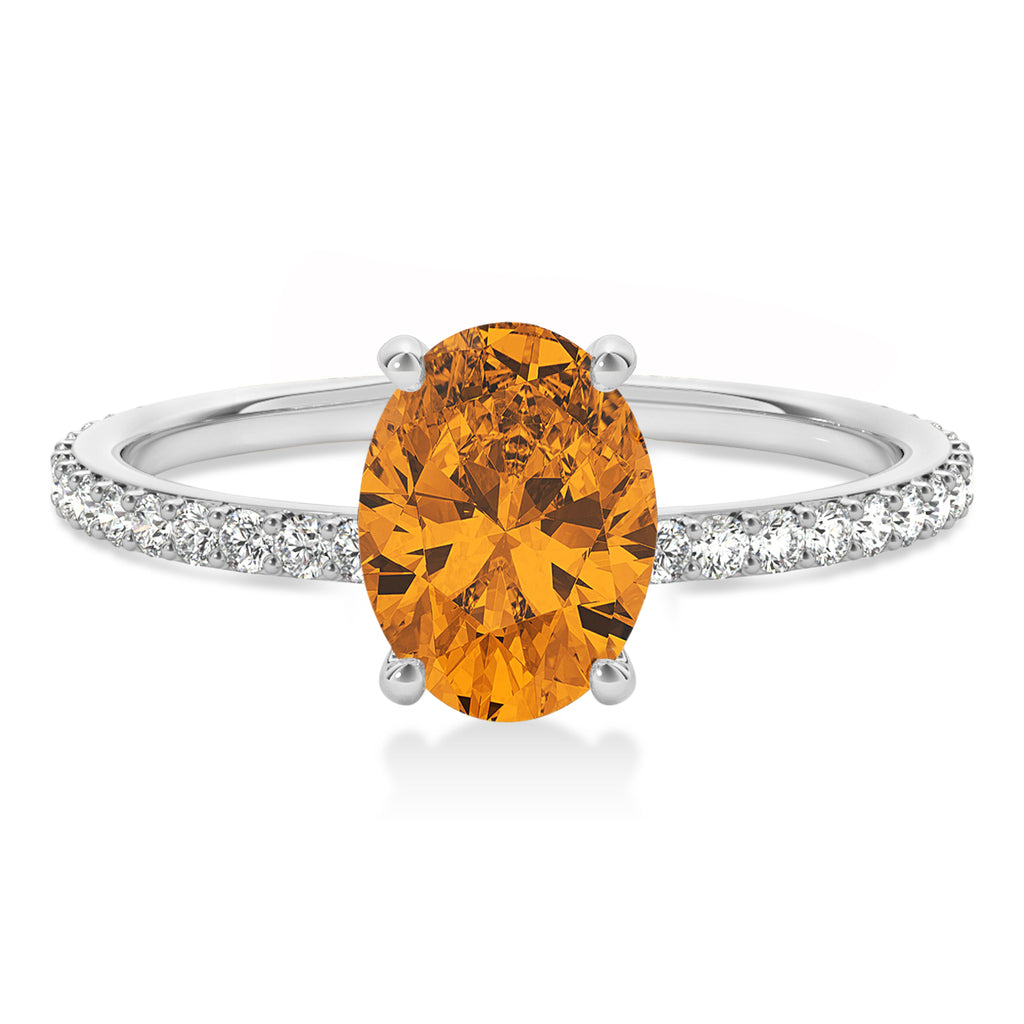 Oval Citrine & Diamond Hidden Halo Engagement Ring 14k White Gold (0.76ct)