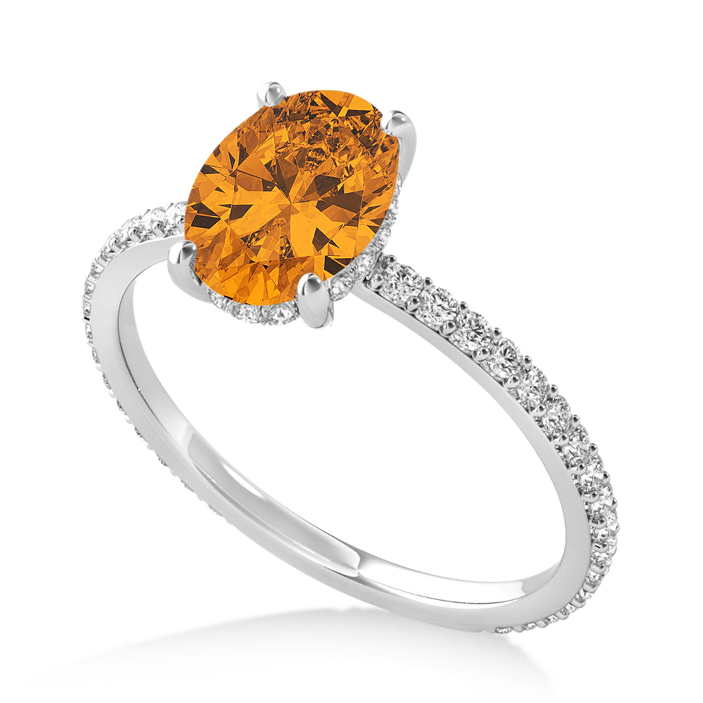 Oval Citrine & Diamond Hidden Halo Engagement Ring 14k White Gold (0.76ct)